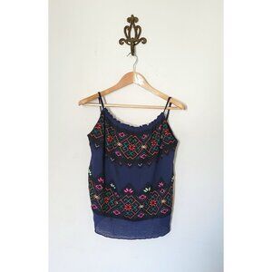 Calypso St Barth XSMALL Navy Blue Embroidered Peasant Tank Top